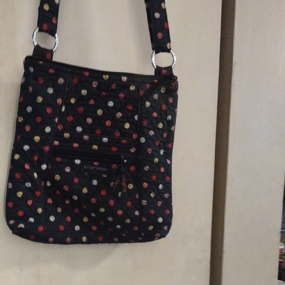 Black and Red Crossbody Bag with Polka Dot Design